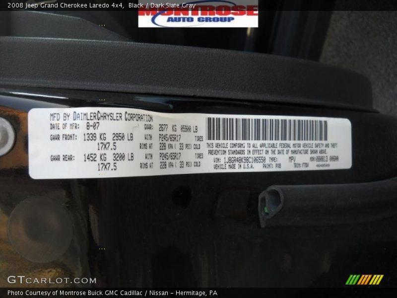 Black / Dark Slate Gray 2008 Jeep Grand Cherokee Laredo 4x4