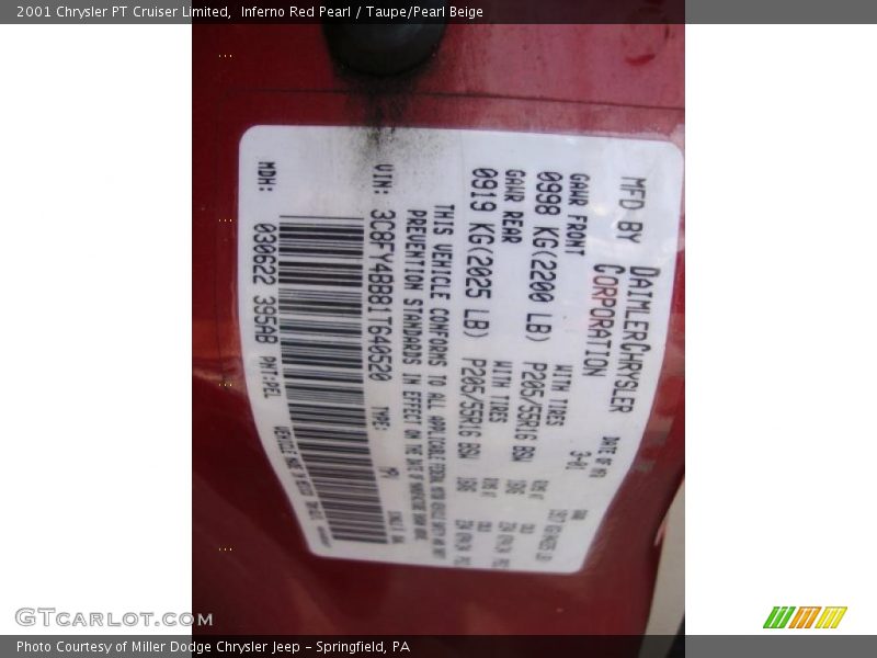 Inferno Red Pearl / Taupe/Pearl Beige 2001 Chrysler PT Cruiser Limited