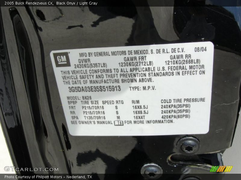 Black Onyx / Light Gray 2005 Buick Rendezvous CX