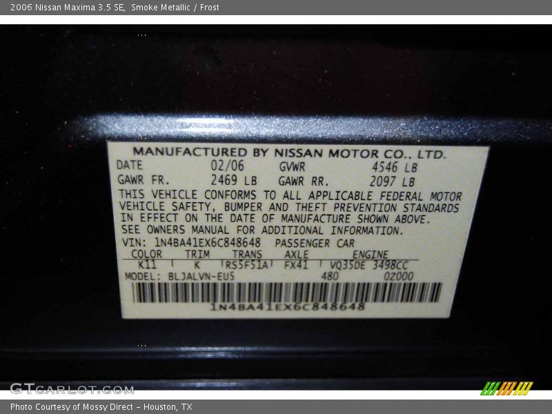 Smoke Metallic / Frost 2006 Nissan Maxima 3.5 SE