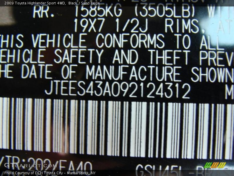 Black / Sand Beige 2009 Toyota Highlander Sport 4WD