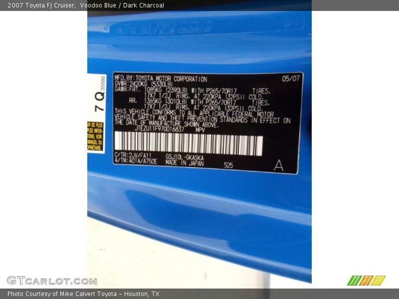 Voodoo Blue / Dark Charcoal 2007 Toyota FJ Cruiser