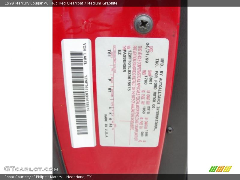 Rio Red Clearcoat / Medium Graphite 1999 Mercury Cougar V6