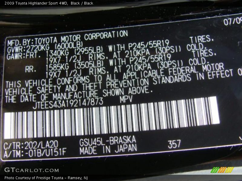 Black / Black 2009 Toyota Highlander Sport 4WD