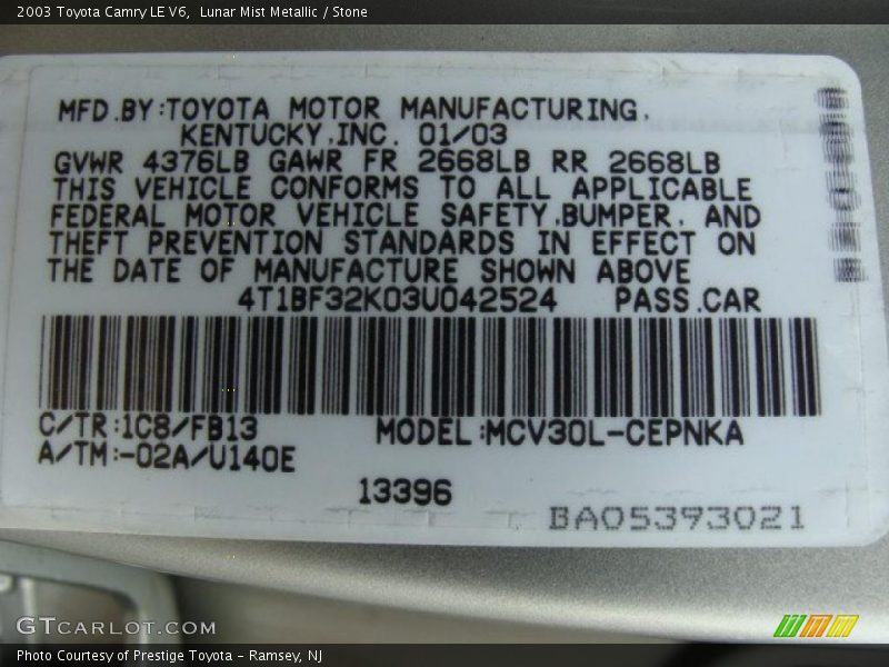 Lunar Mist Metallic / Stone 2003 Toyota Camry LE V6