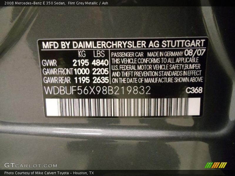 Flint Grey Metallic / Ash 2008 Mercedes-Benz E 350 Sedan