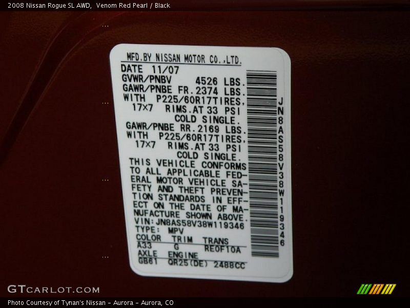 Venom Red Pearl / Black 2008 Nissan Rogue SL AWD