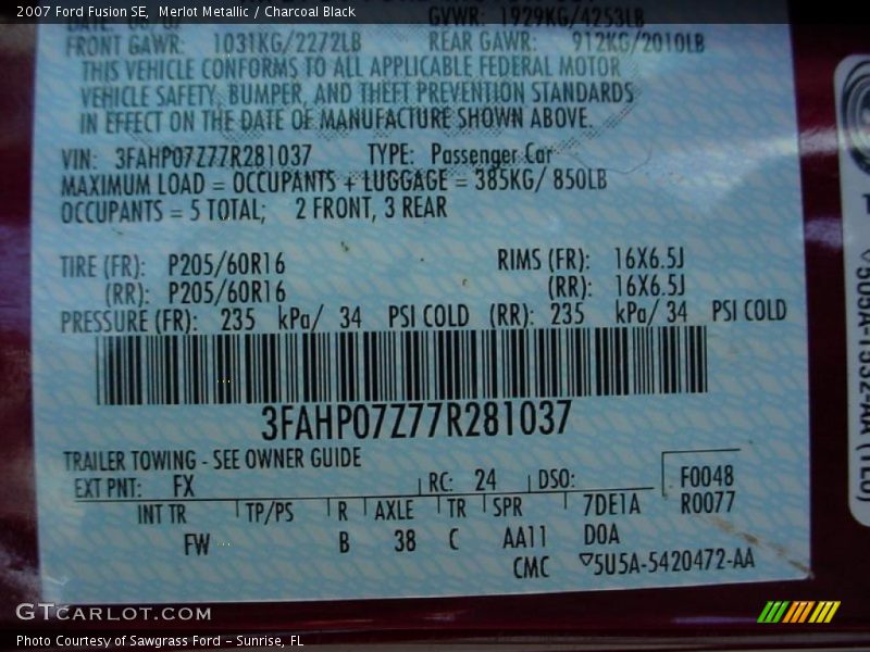 Merlot Metallic / Charcoal Black 2007 Ford Fusion SE