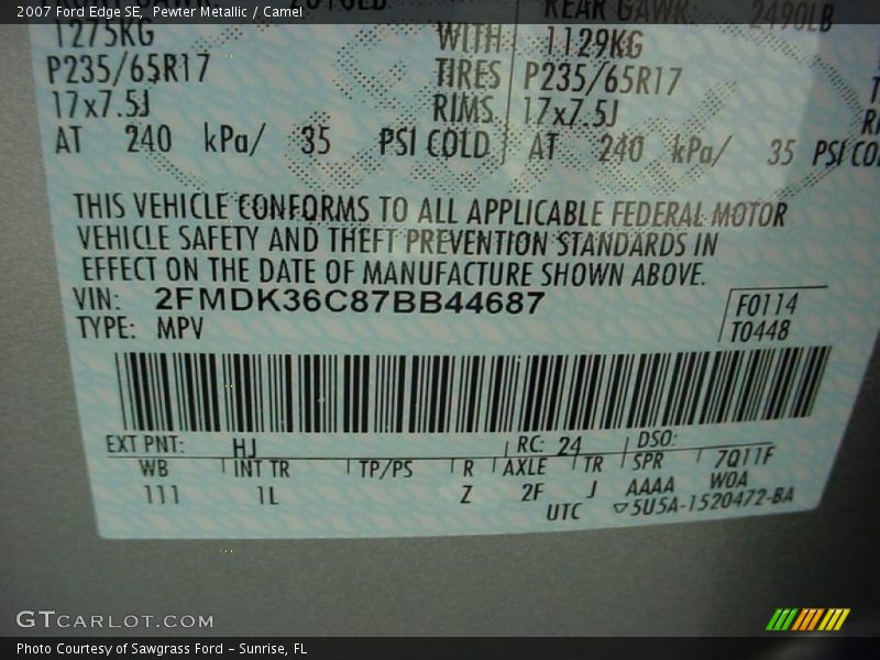 Pewter Metallic / Camel 2007 Ford Edge SE