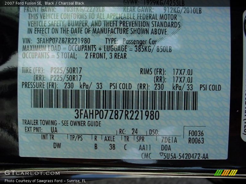 Black / Charcoal Black 2007 Ford Fusion SE
