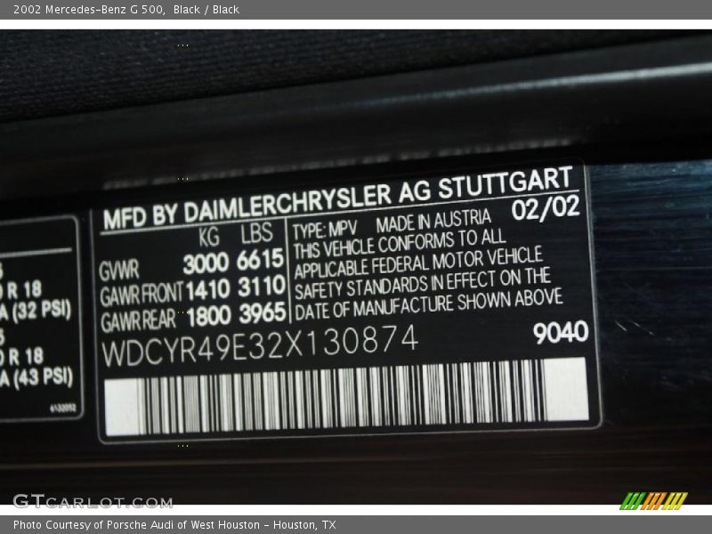 Black / Black 2002 Mercedes-Benz G 500