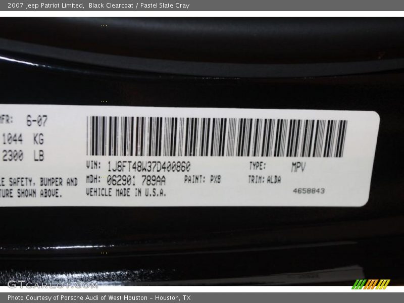 Black Clearcoat / Pastel Slate Gray 2007 Jeep Patriot Limited