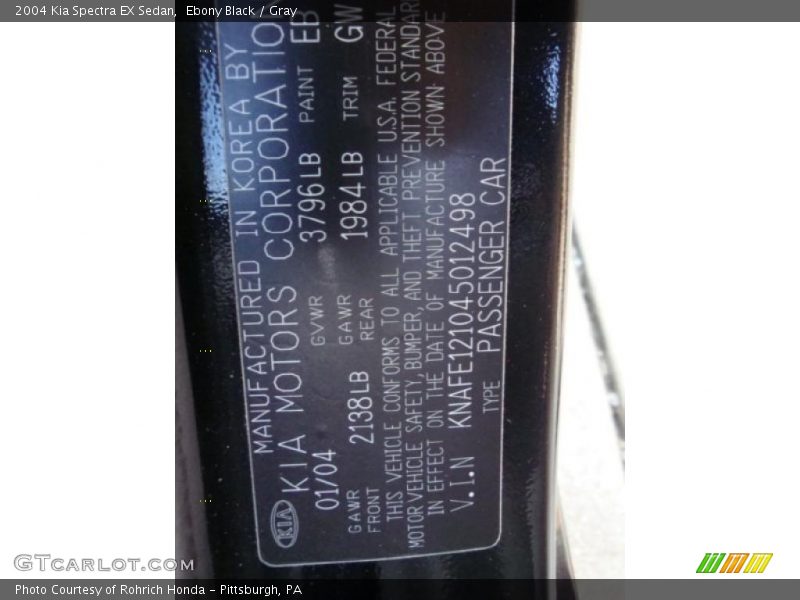 Ebony Black / Gray 2004 Kia Spectra EX Sedan