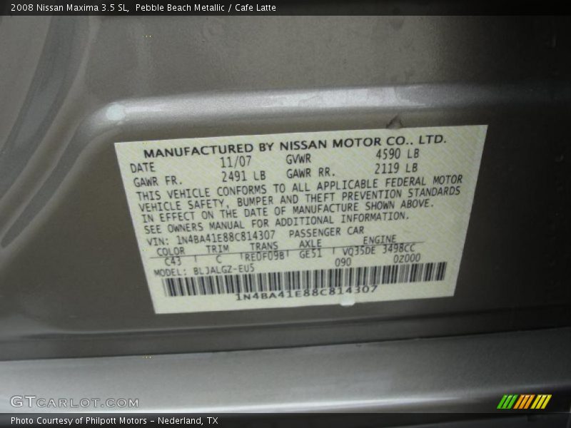 Pebble Beach Metallic / Cafe Latte 2008 Nissan Maxima 3.5 SL