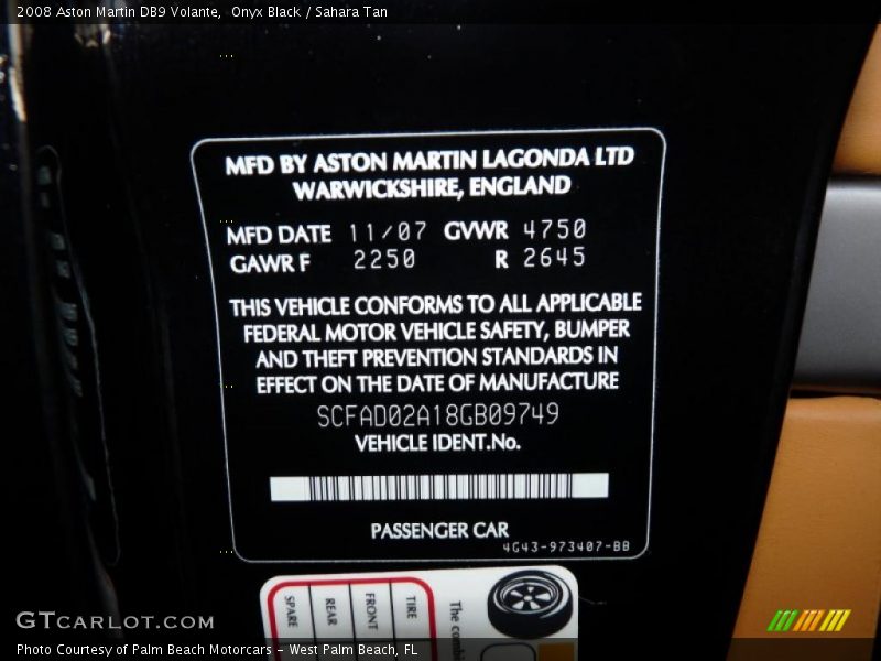 Onyx Black / Sahara Tan 2008 Aston Martin DB9 Volante