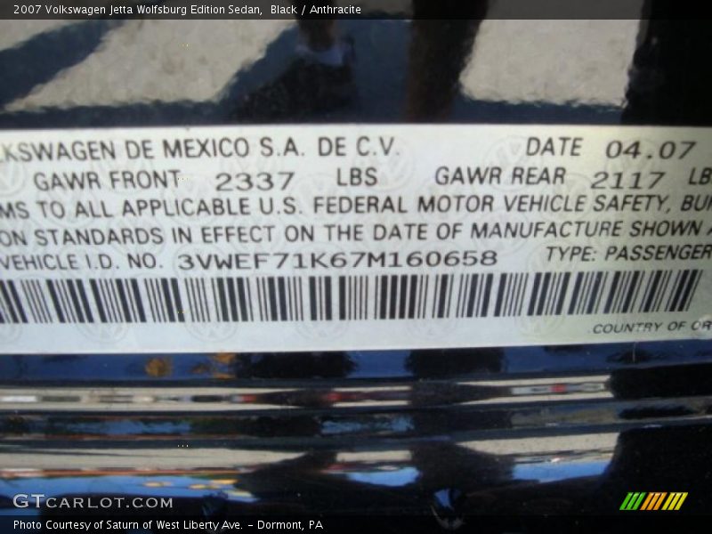 Black / Anthracite 2007 Volkswagen Jetta Wolfsburg Edition Sedan