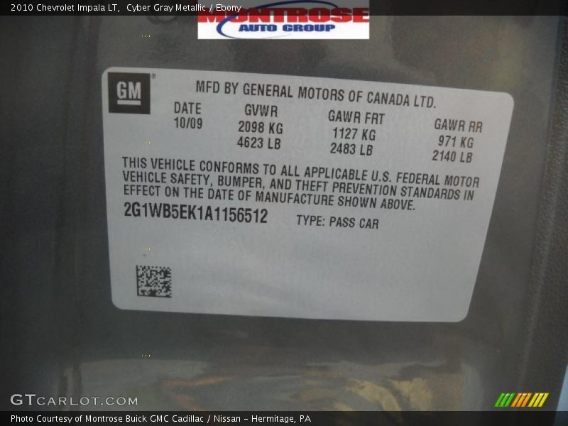 Cyber Gray Metallic / Ebony 2010 Chevrolet Impala LT