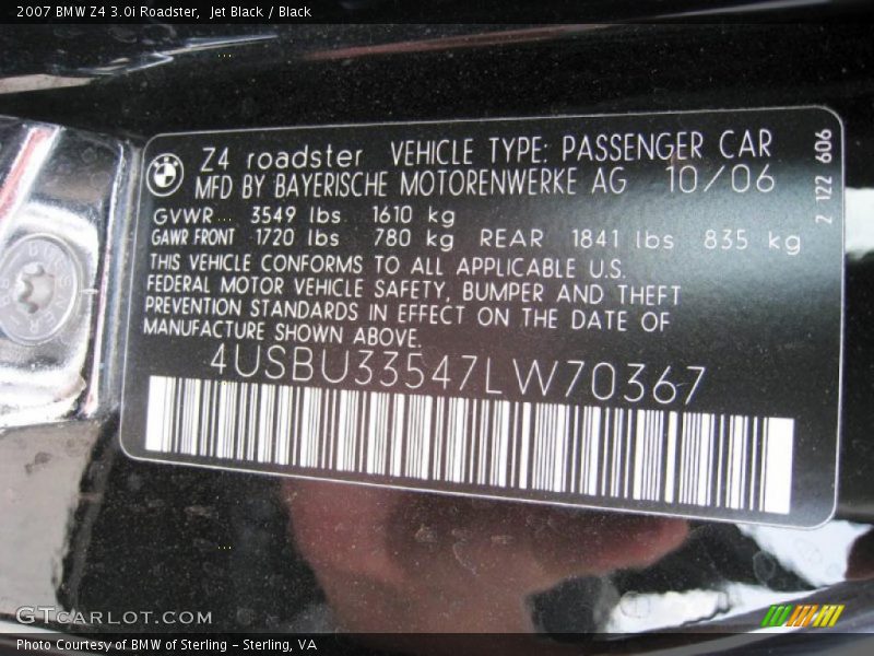 Jet Black / Black 2007 BMW Z4 3.0i Roadster