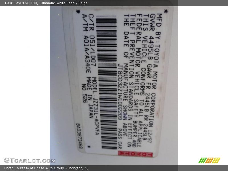 Diamond White Pearl / Beige 1998 Lexus SC 300