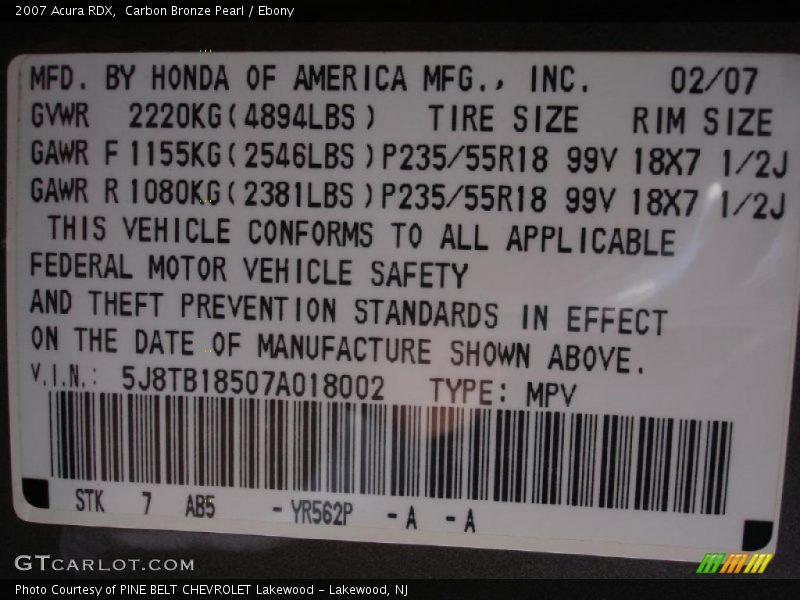 Carbon Bronze Pearl / Ebony 2007 Acura RDX