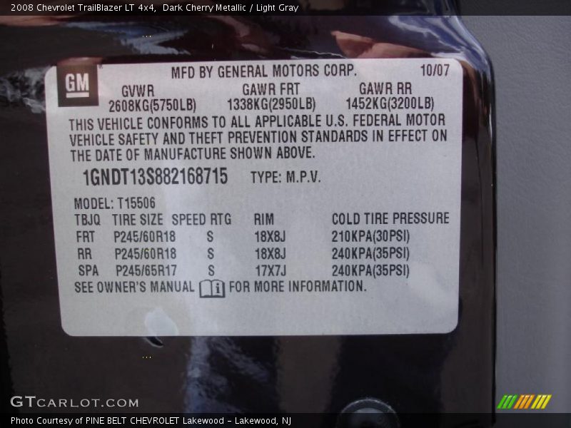 Dark Cherry Metallic / Light Gray 2008 Chevrolet TrailBlazer LT 4x4