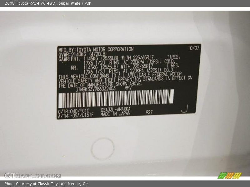 Super White / Ash 2008 Toyota RAV4 V6 4WD