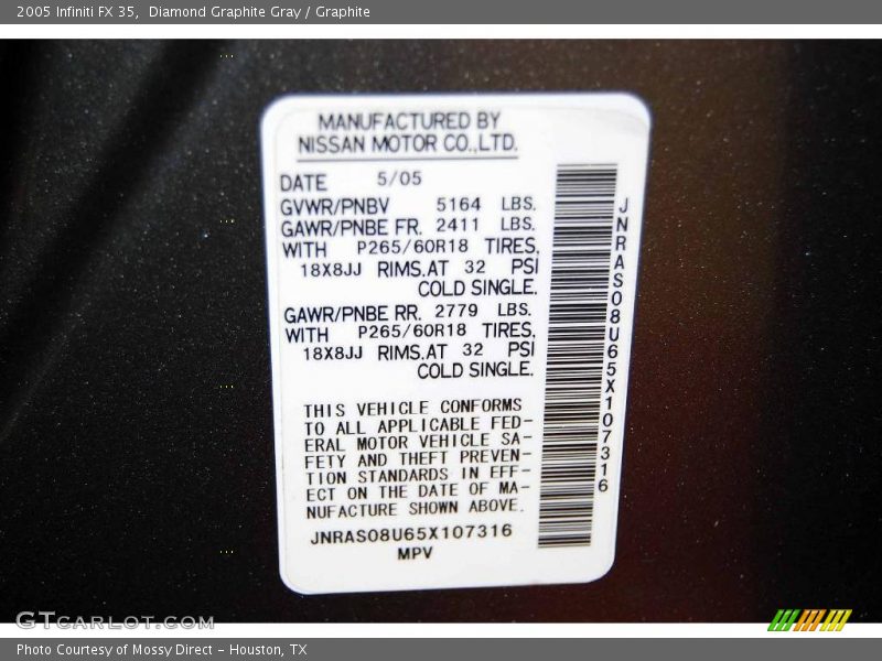 Diamond Graphite Gray / Graphite 2005 Infiniti FX 35