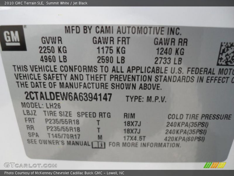 Summit White / Jet Black 2010 GMC Terrain SLE