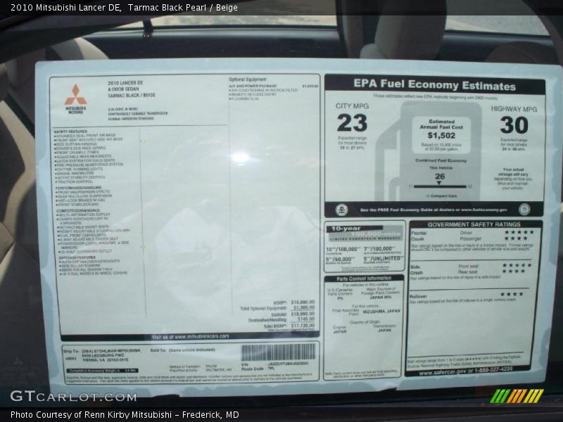 Tarmac Black Pearl / Beige 2010 Mitsubishi Lancer DE