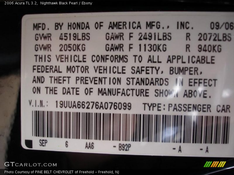 Nighthawk Black Pearl / Ebony 2006 Acura TL 3.2