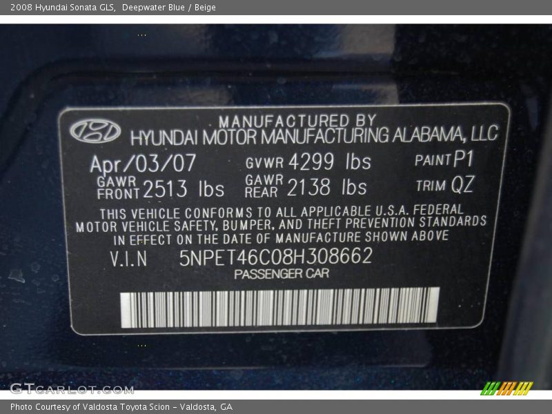 Deepwater Blue / Beige 2008 Hyundai Sonata GLS