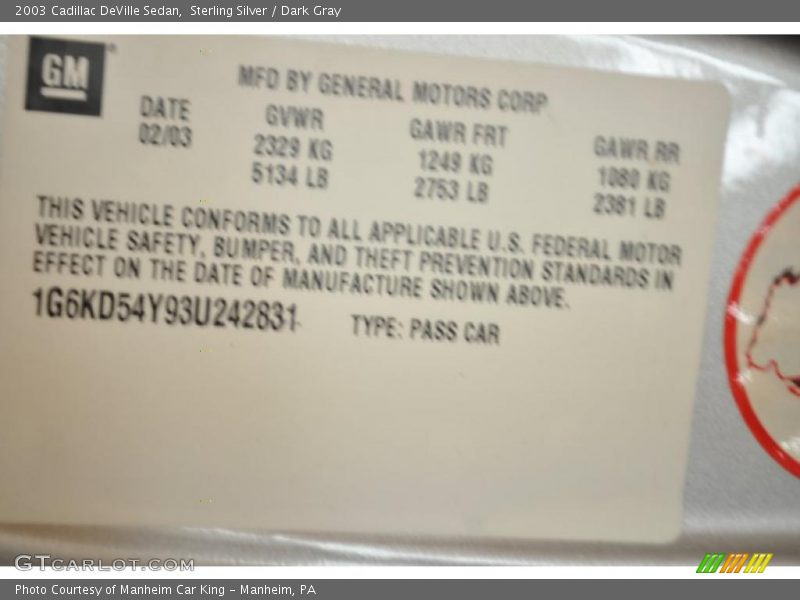 Sterling Silver / Dark Gray 2003 Cadillac DeVille Sedan