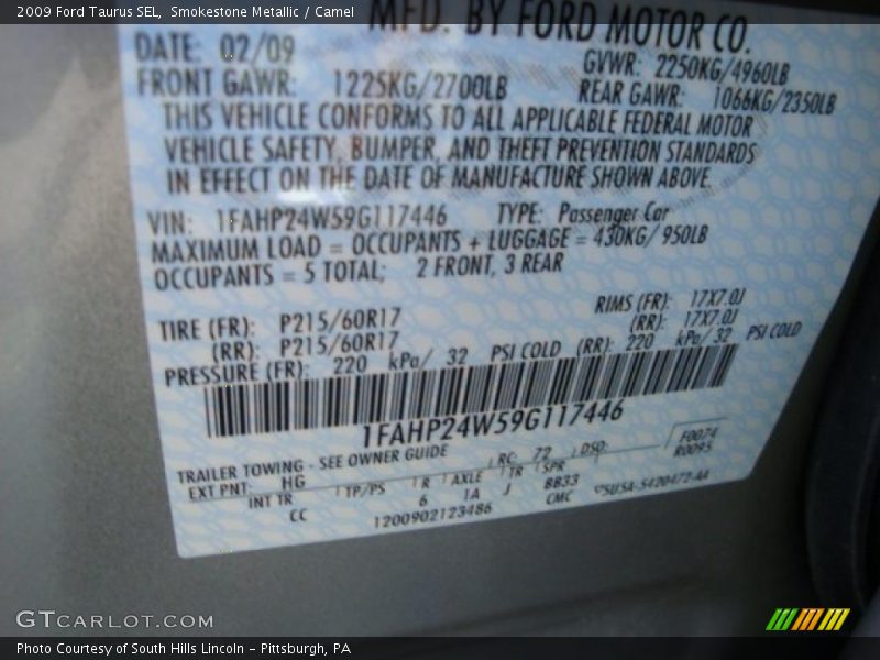 Smokestone Metallic / Camel 2009 Ford Taurus SEL