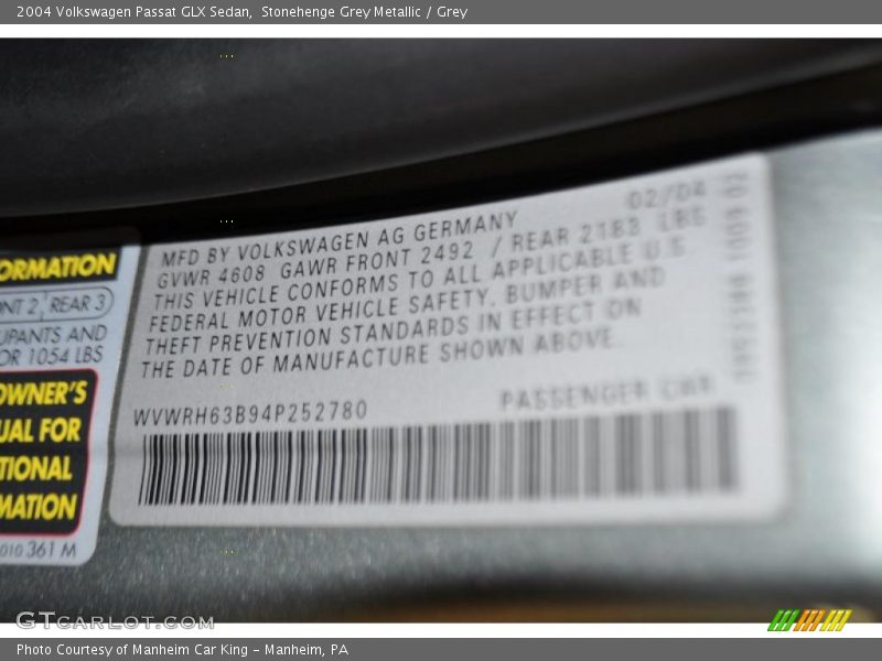 Stonehenge Grey Metallic / Grey 2004 Volkswagen Passat GLX Sedan