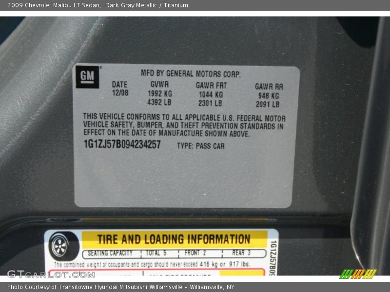 Dark Gray Metallic / Titanium 2009 Chevrolet Malibu LT Sedan