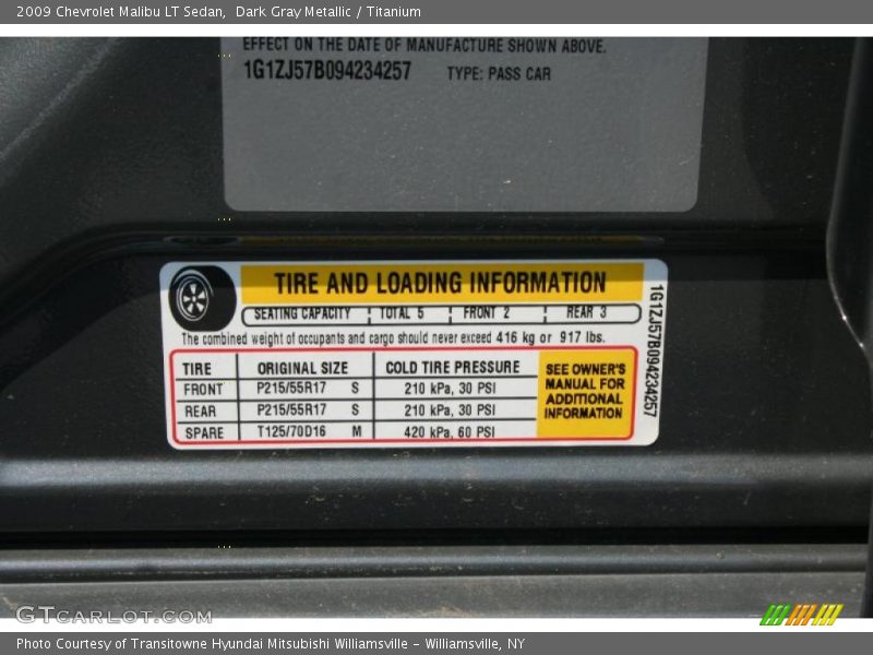 Dark Gray Metallic / Titanium 2009 Chevrolet Malibu LT Sedan