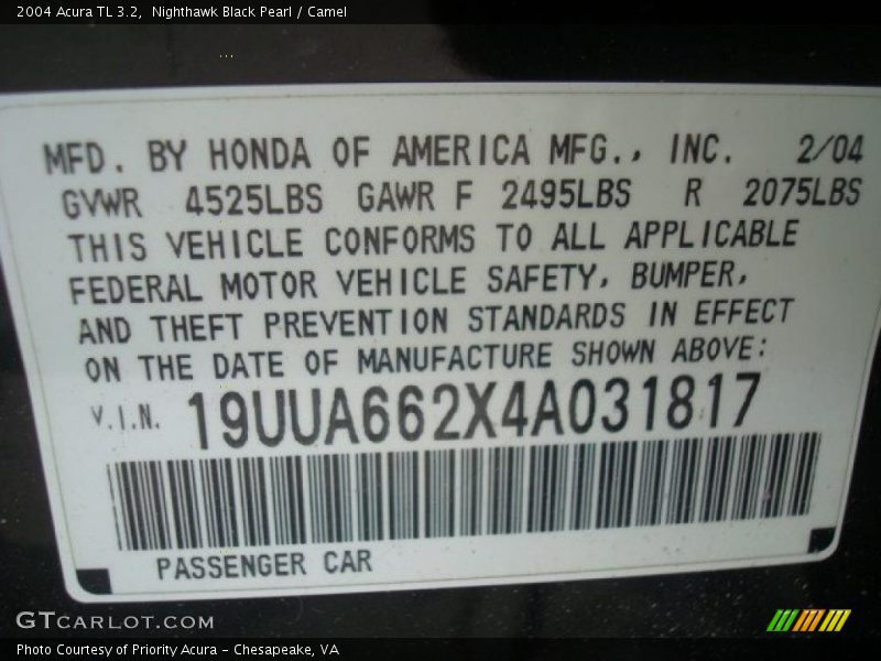 Nighthawk Black Pearl / Camel 2004 Acura TL 3.2