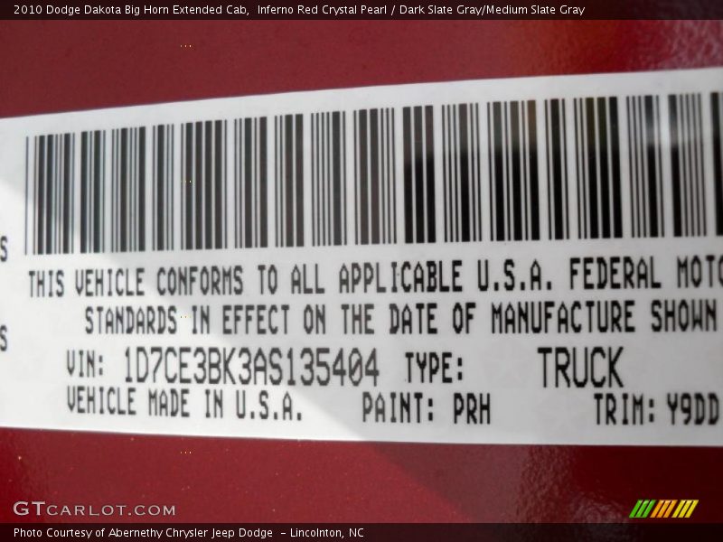 Inferno Red Crystal Pearl / Dark Slate Gray/Medium Slate Gray 2010 Dodge Dakota Big Horn Extended Cab