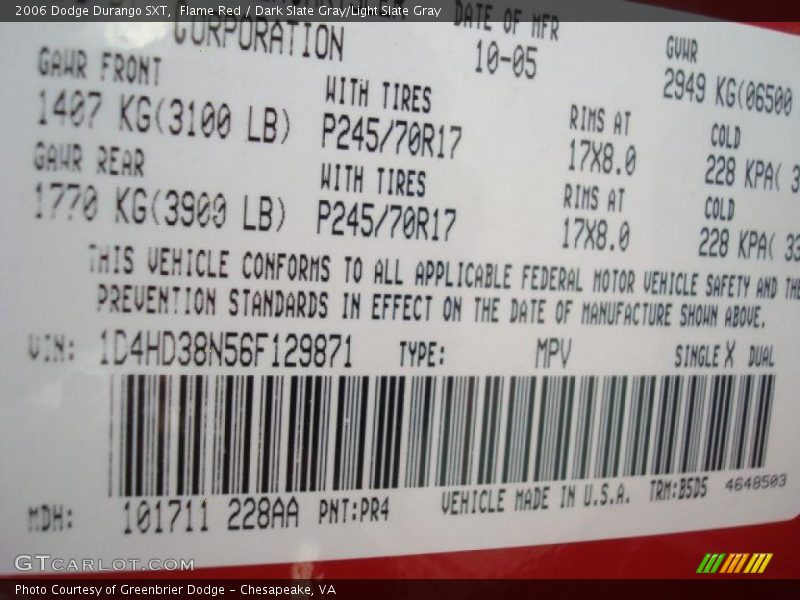 Flame Red / Dark Slate Gray/Light Slate Gray 2006 Dodge Durango SXT