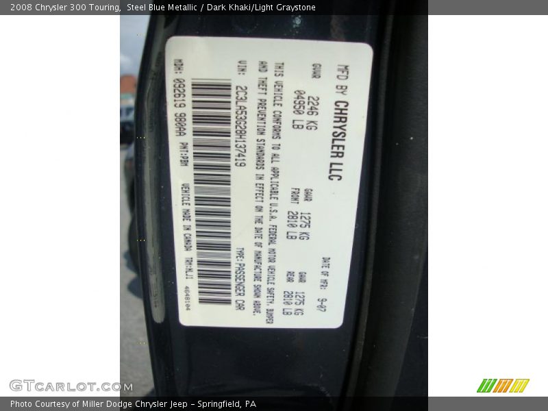 Steel Blue Metallic / Dark Khaki/Light Graystone 2008 Chrysler 300 Touring