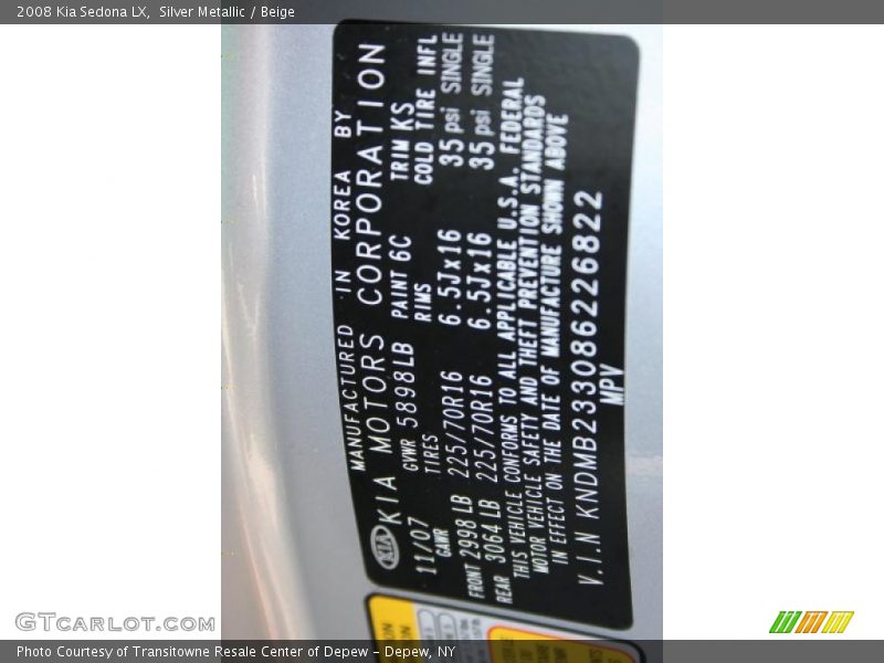 Silver Metallic / Beige 2008 Kia Sedona LX