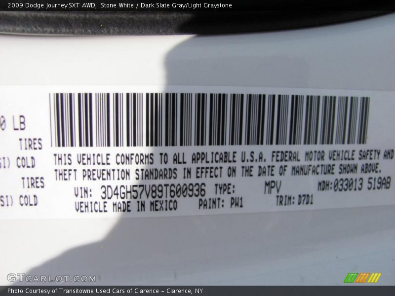 Stone White / Dark Slate Gray/Light Graystone 2009 Dodge Journey SXT AWD
