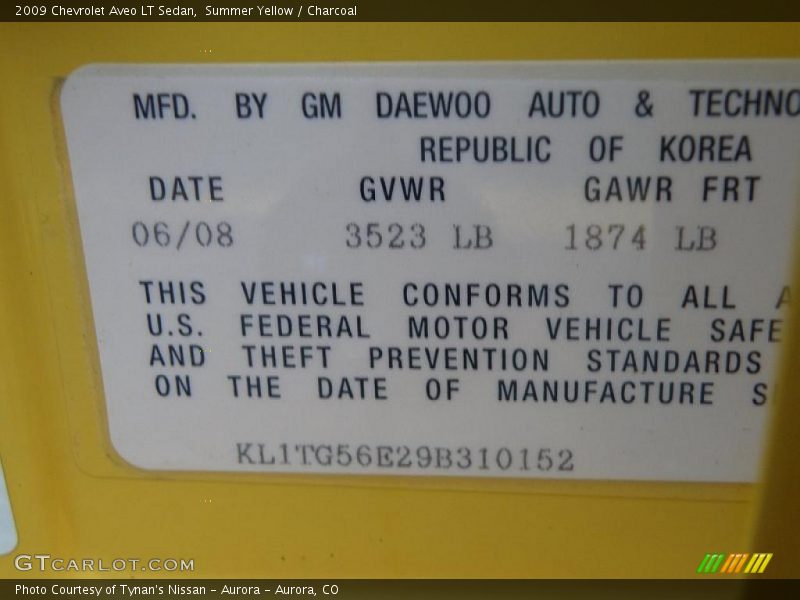 Summer Yellow / Charcoal 2009 Chevrolet Aveo LT Sedan