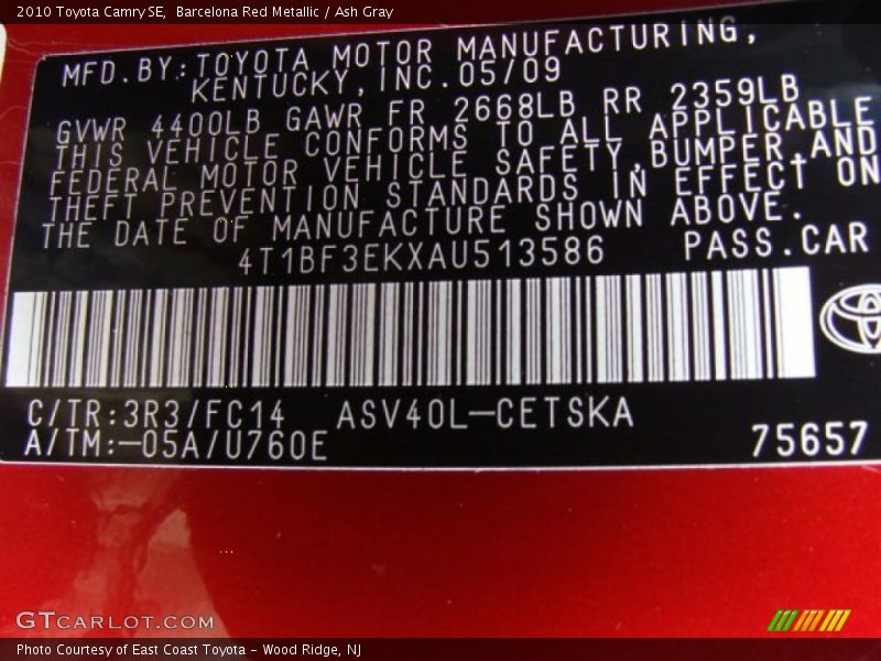 Barcelona Red Metallic / Ash Gray 2010 Toyota Camry SE