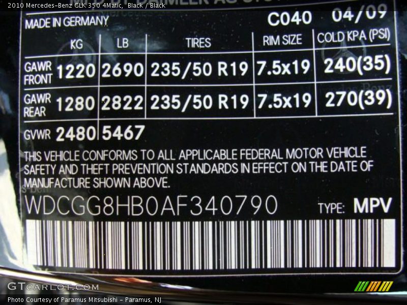 Black / Black 2010 Mercedes-Benz GLK 350 4Matic