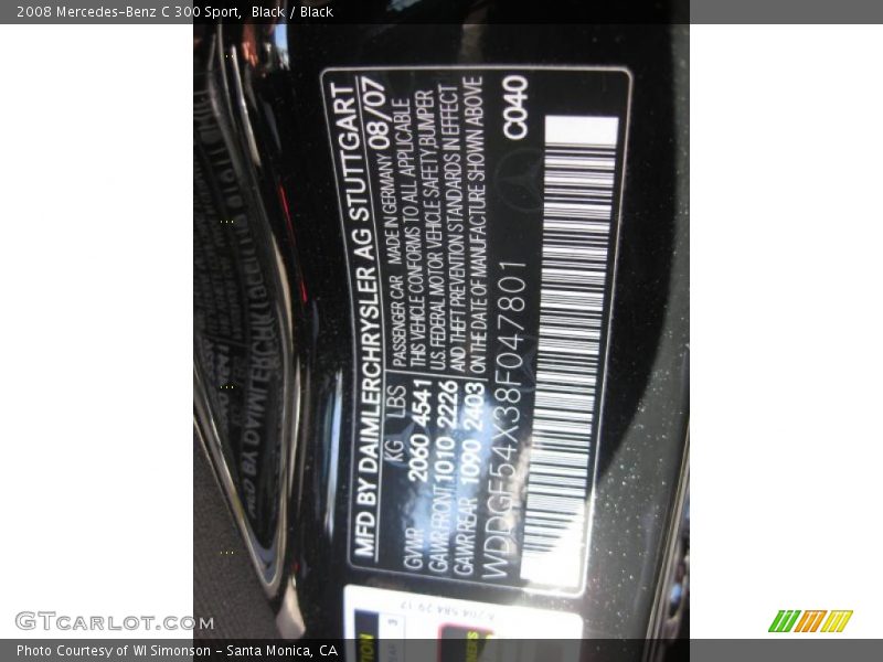 Black / Black 2008 Mercedes-Benz C 300 Sport