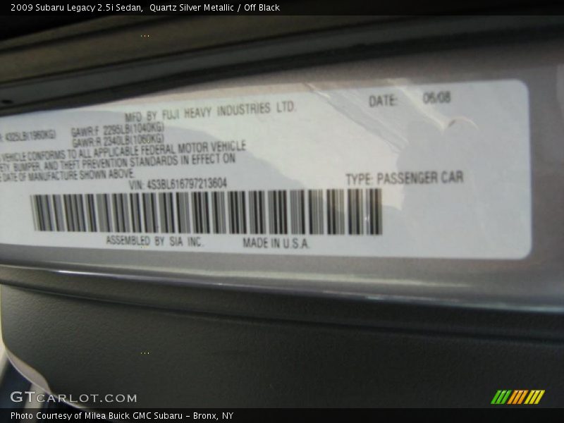 Quartz Silver Metallic / Off Black 2009 Subaru Legacy 2.5i Sedan