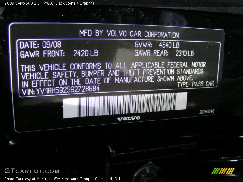 Black Stone / Graphite 2009 Volvo S60 2.5T AWD