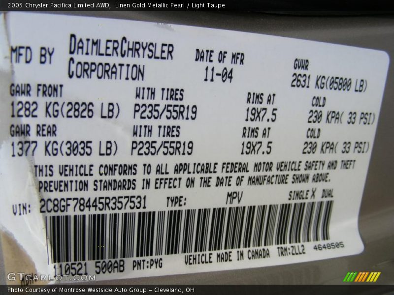 Linen Gold Metallic Pearl / Light Taupe 2005 Chrysler Pacifica Limited AWD