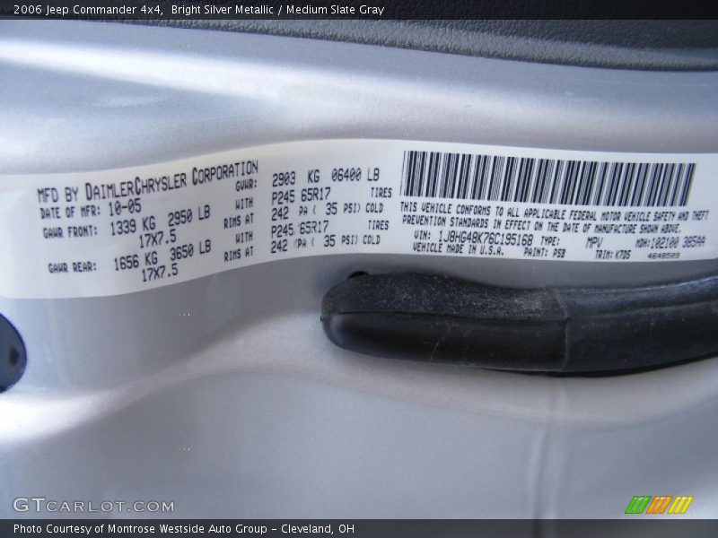 Bright Silver Metallic / Medium Slate Gray 2006 Jeep Commander 4x4